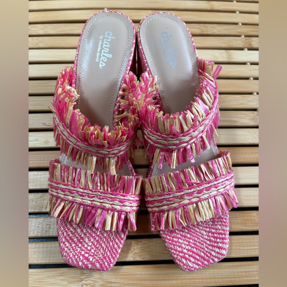 Charles David Pink and Beige Fringe Sandals